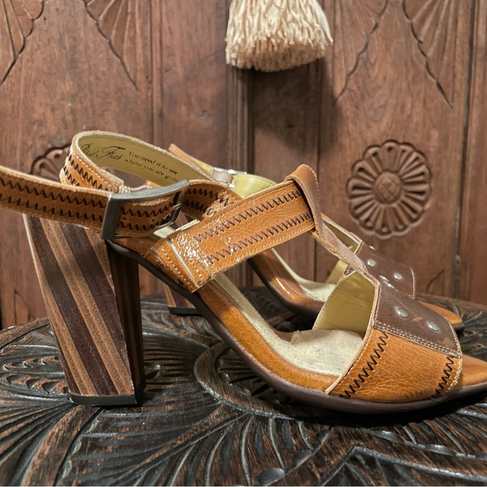 John Fluevog Vintage Brown Strappy Heels